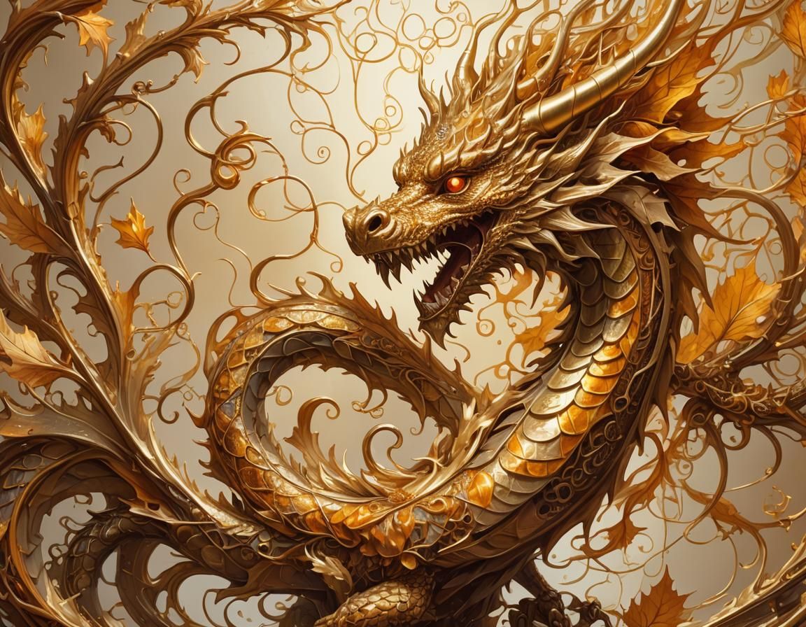 Golden Dragon Concept Art in Oil Painting Style