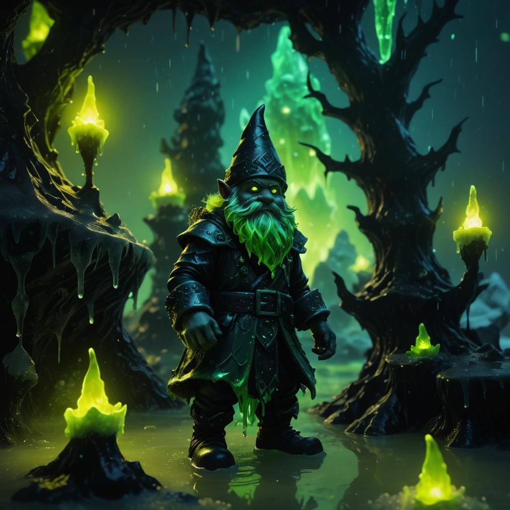 Black Goo Gnome and Neon Ice God Dark Fantasy
