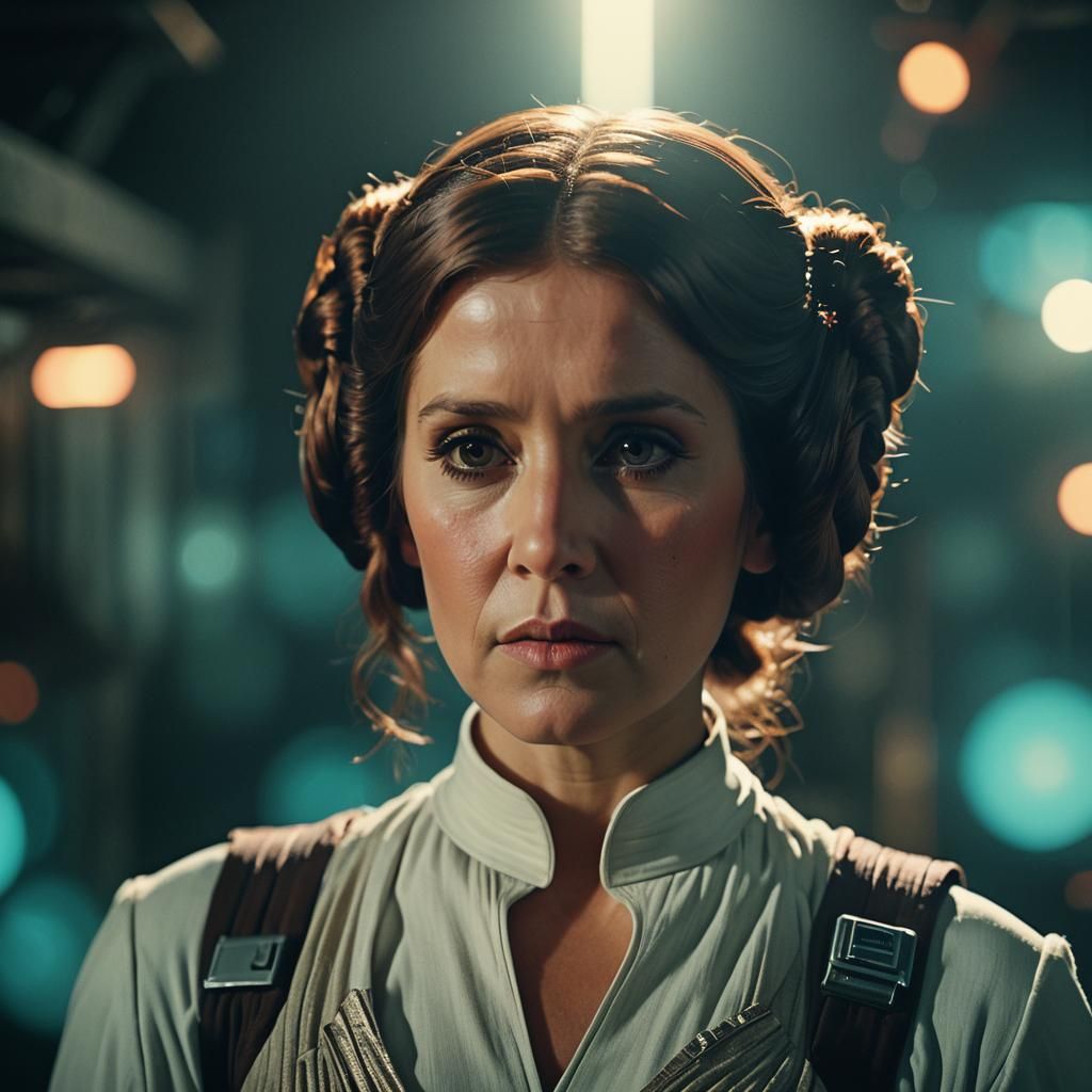 Princess Leia in a Cinematic Film Still