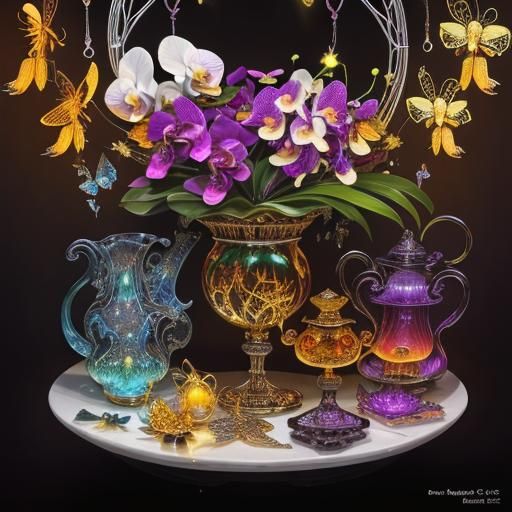 Orchids in Glass and Crystal: A Surrealist Vision