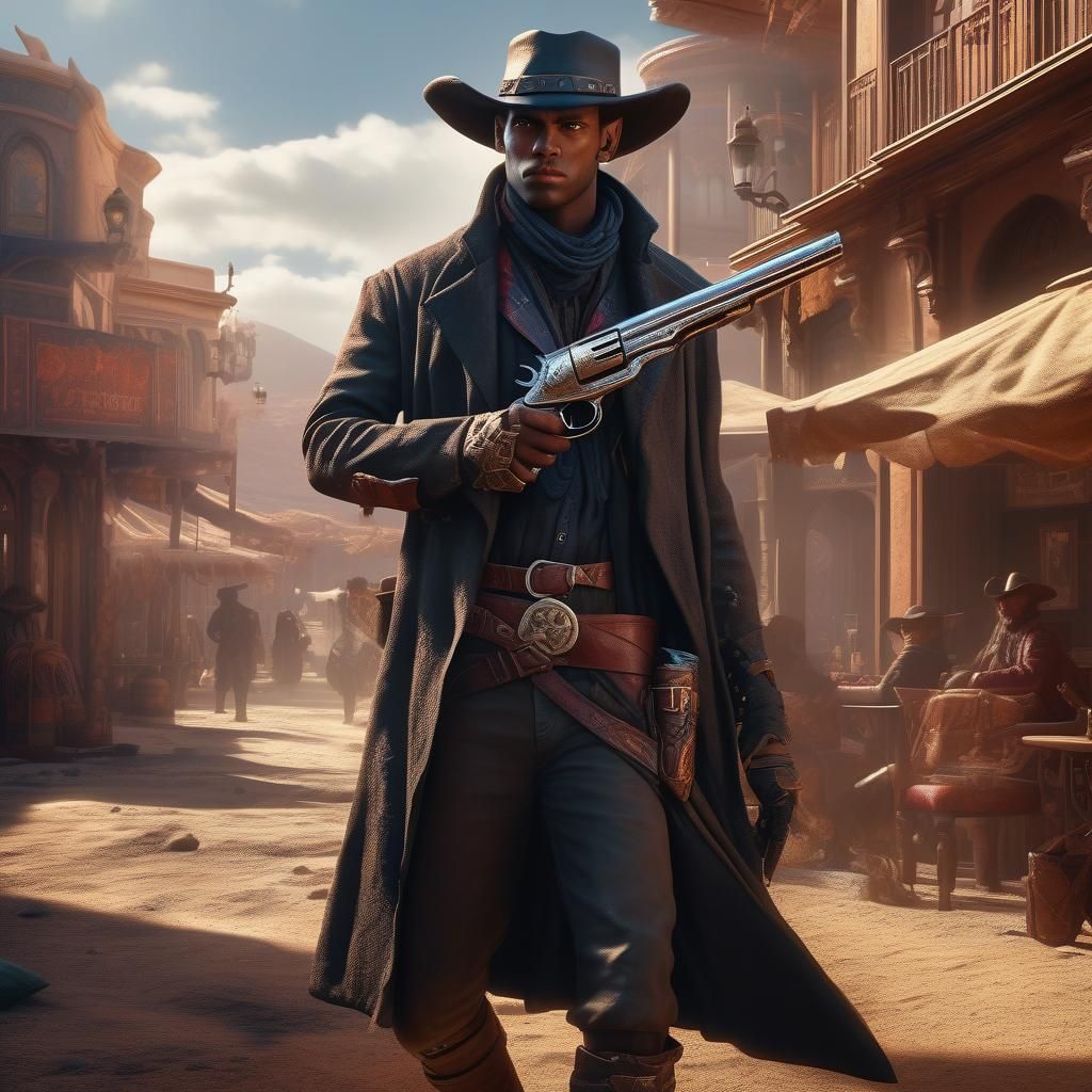 Tiefling Gunslinger Portrait in High Fantasy Style