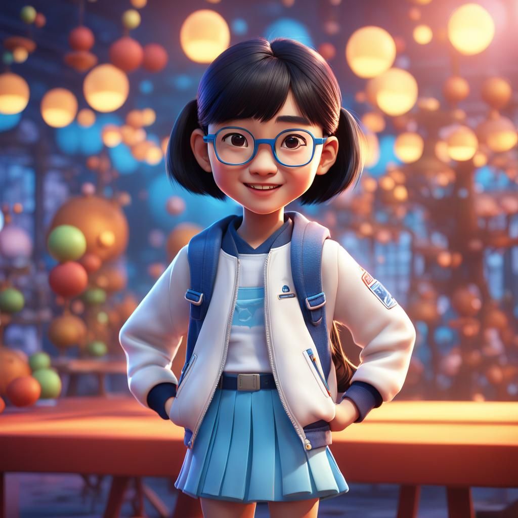 Smiling Chinese Girl in Pixar-Style 3D Digital Art