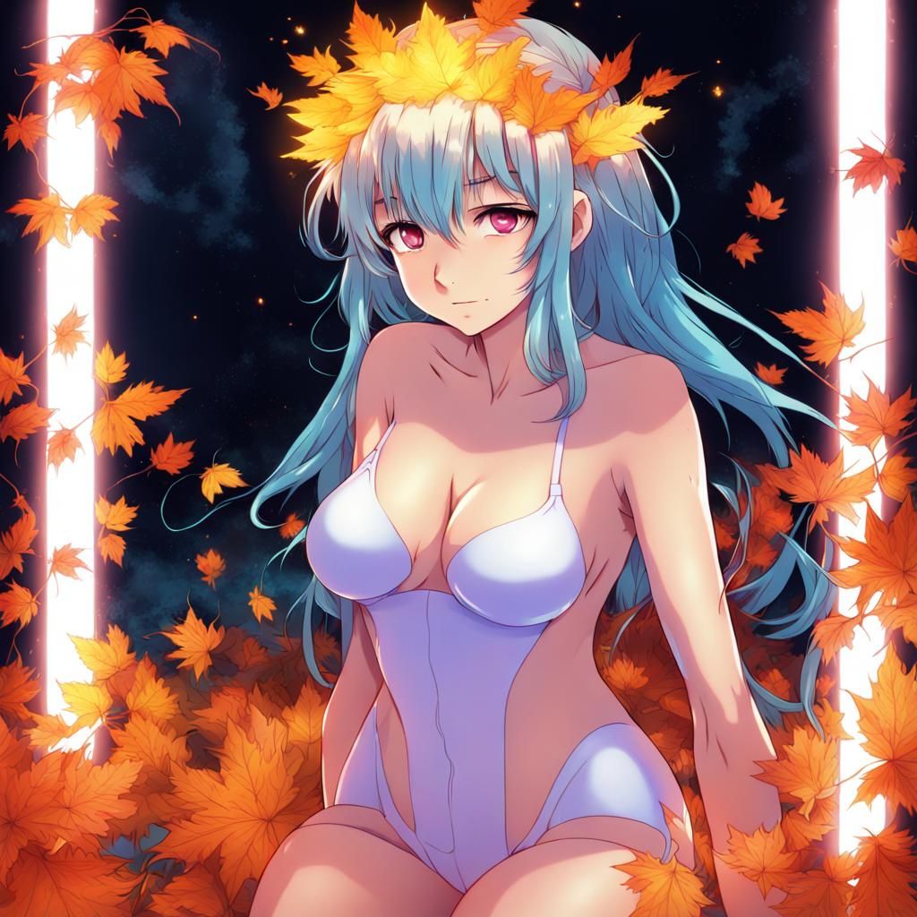 Autumn Princess in Neon Bioluminescence Anime Style