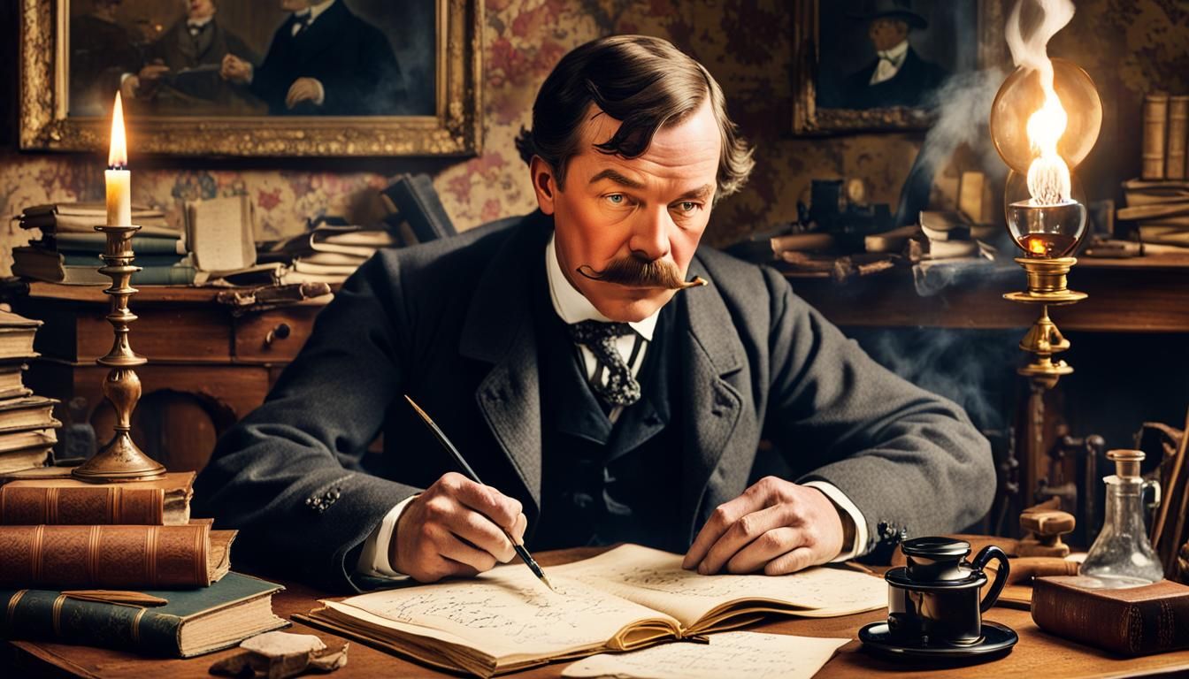 Arthur Conan Doyle Writing in Victorian Room