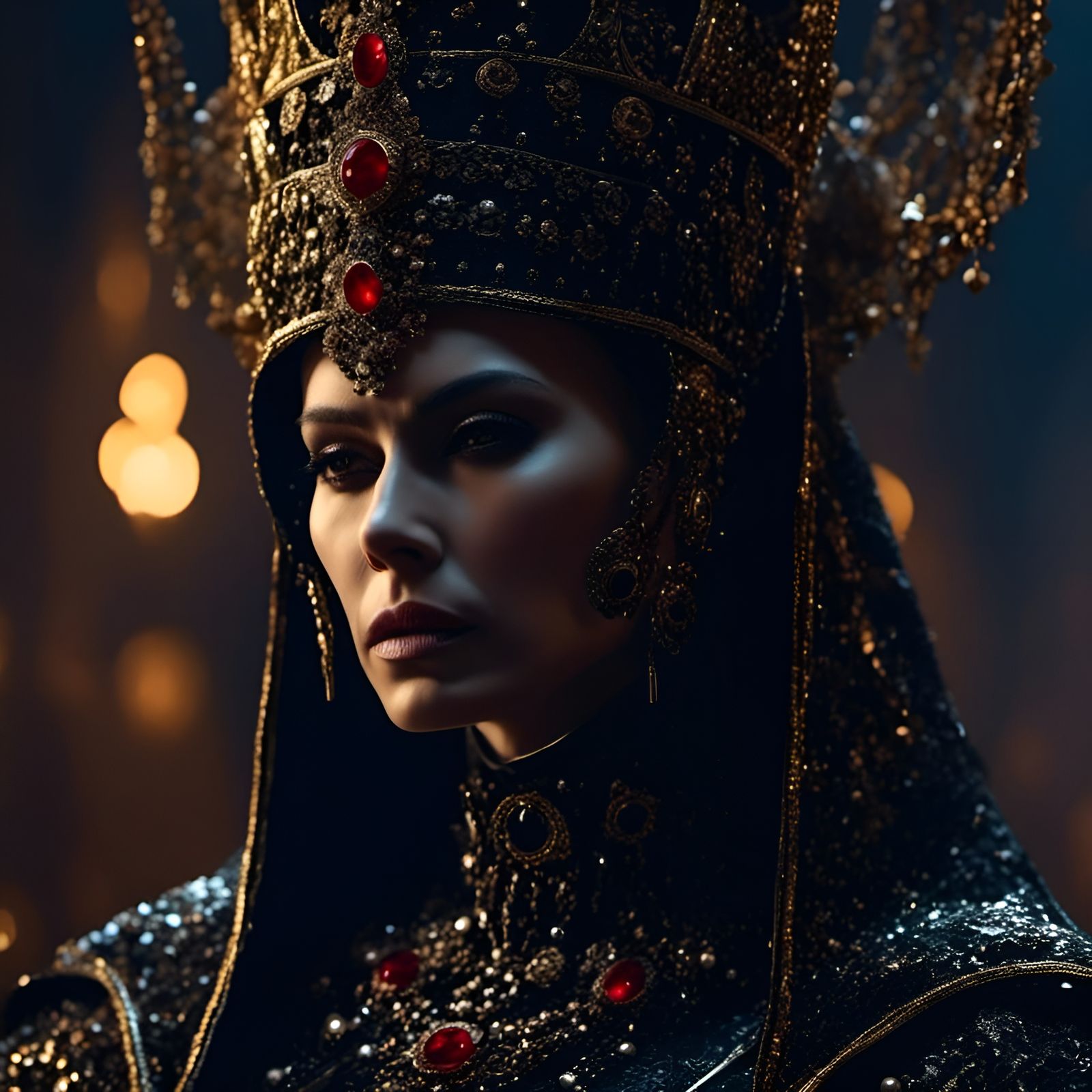 Surreal Portrait of a Dark Nun in Church