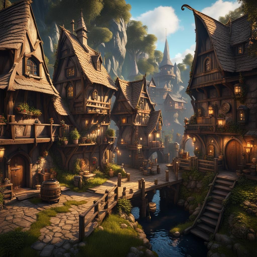 Medieval Steampunk Village with Halflings and Gnomes