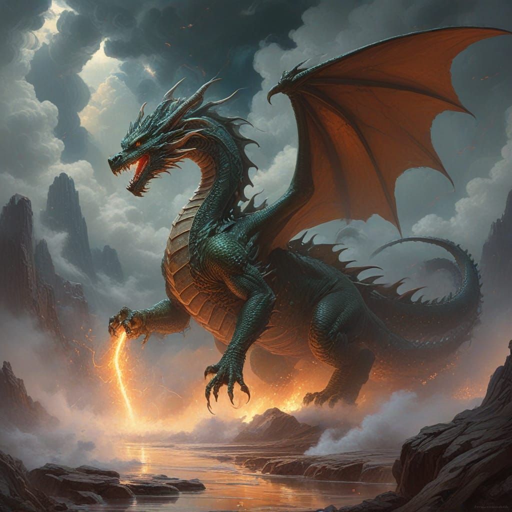 Dragon Unleashes Fiery Magic Amidst Whirling Vortex