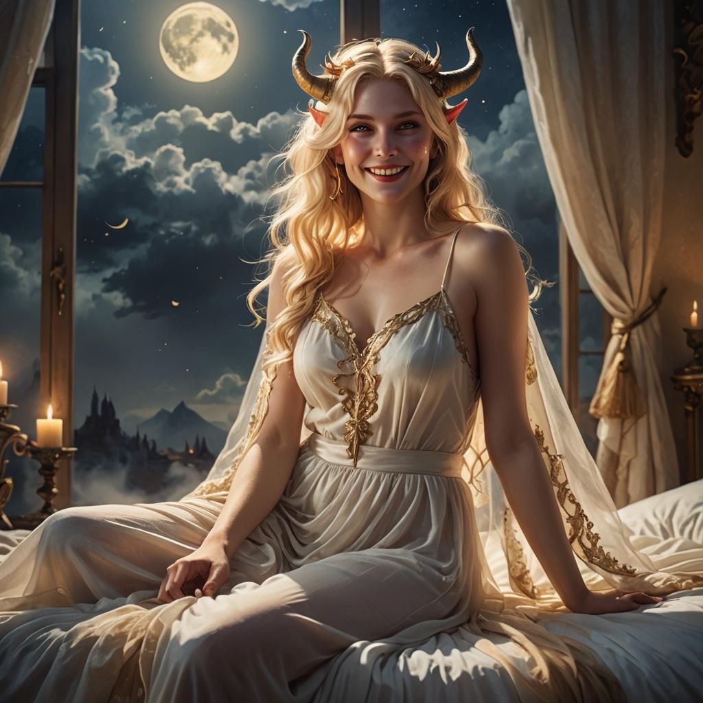 Blonde Demoness in Moonlight: Fantasy Concept Art