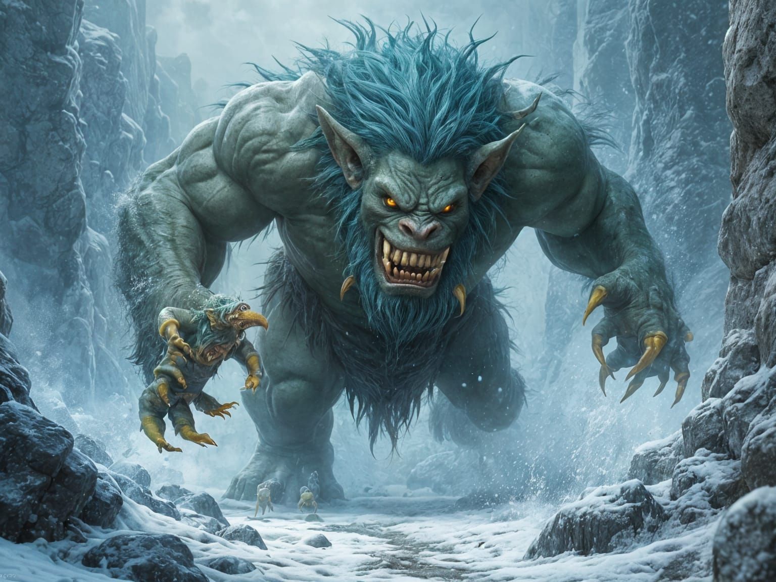 Giant Troll Smashes Through Frozen Barrier in Fierce Battle