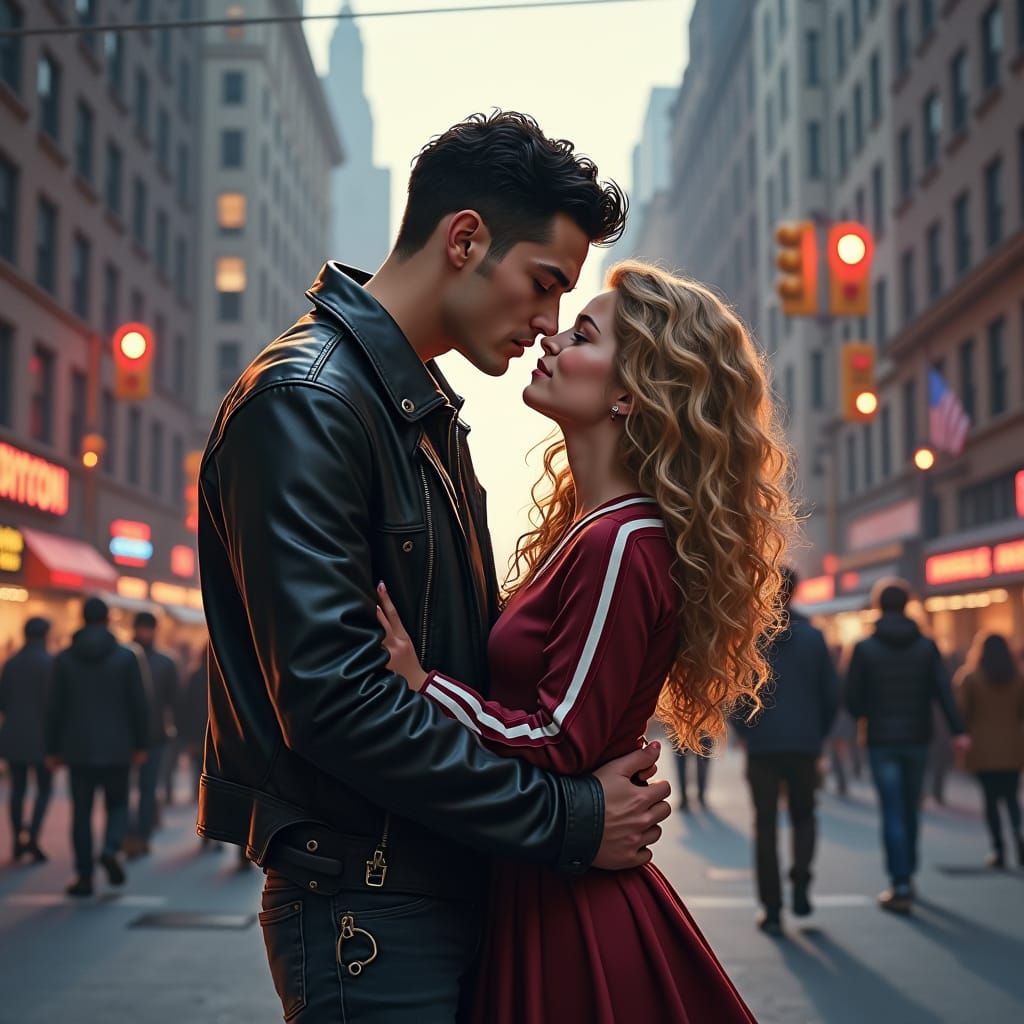 Teenage Sweethearts Embrace in Bustling New York City