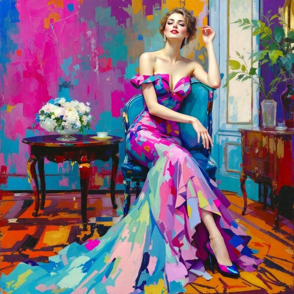 Elegant Lady in a Sophisticated Belle Époque Salon