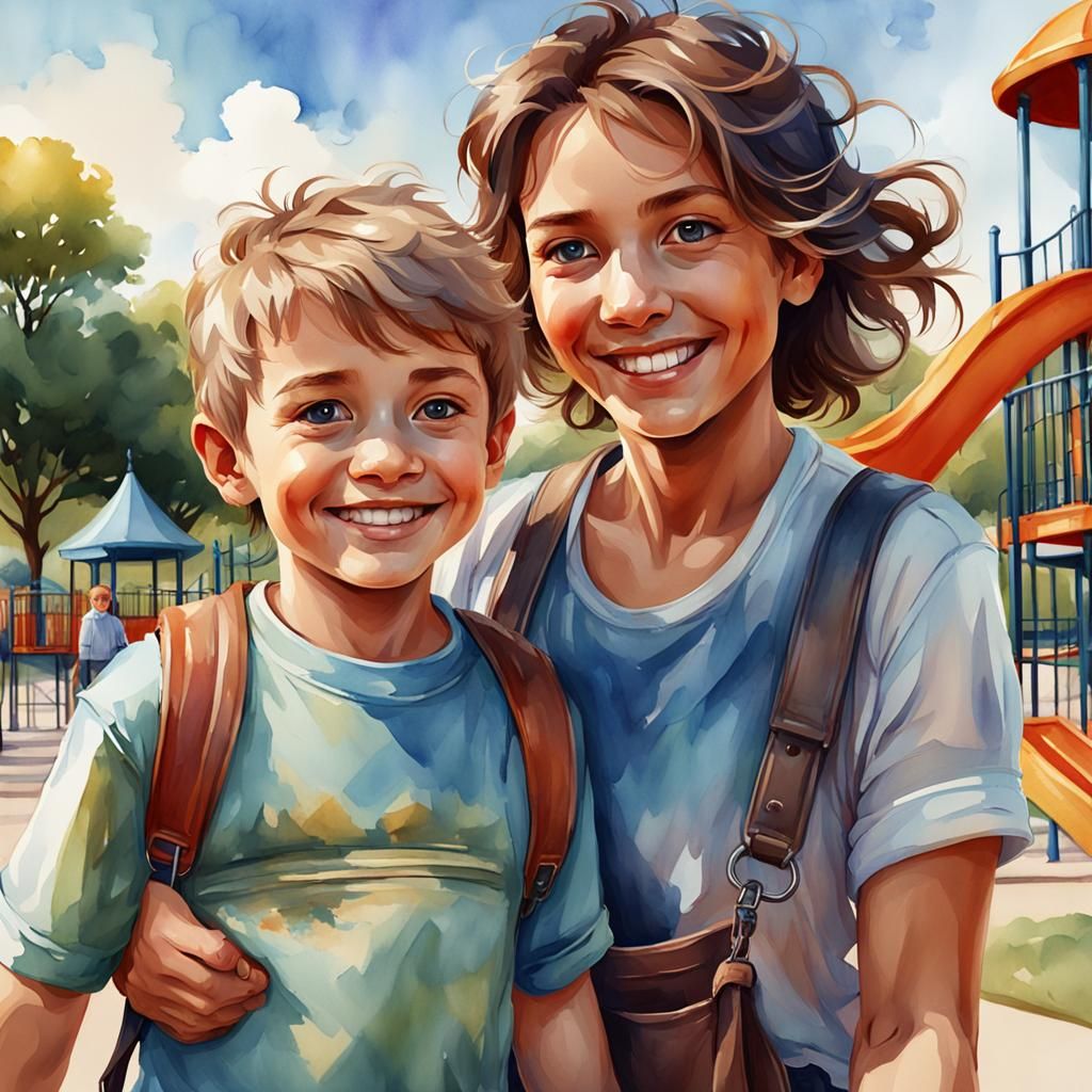 Joyful Park Scene in Watercolor Style