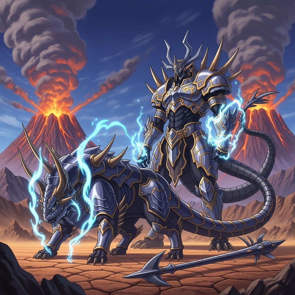 Majestic Behemoths in Desert Landscape Anime Illustration