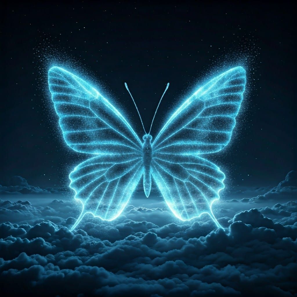 Magical Butterfly Silhouette of Blue Dust
