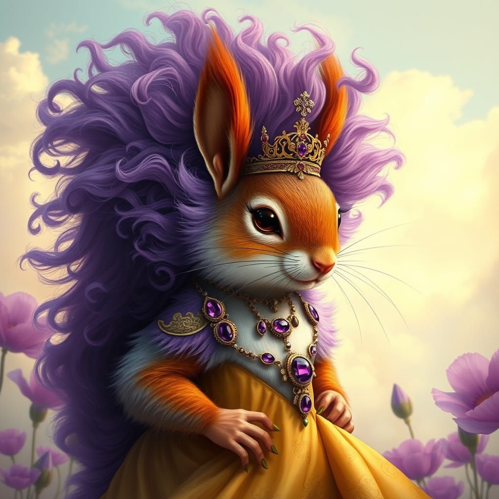 Squirrel with Purple Hair in Fantasy Portrait