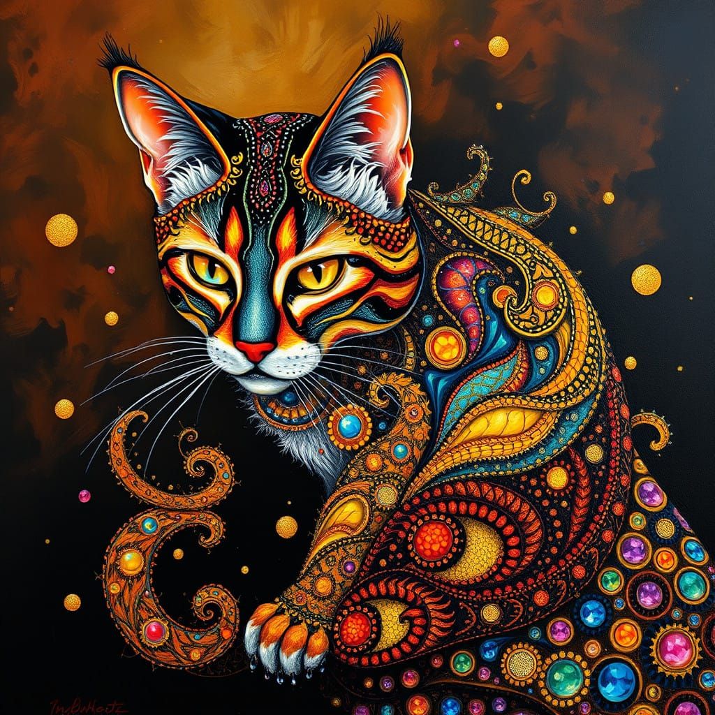 Ethereal Feline Masterpiece in Opulent, Iridescent Hues