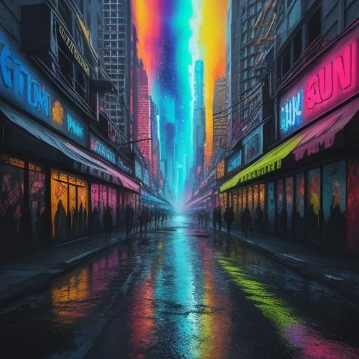 Explosive Neon Graffiti Art in Surrealist Style