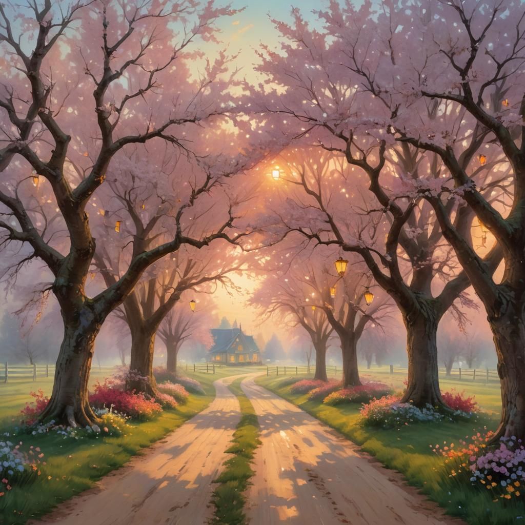 Door County Cherry Orchards at Misty Sunrise