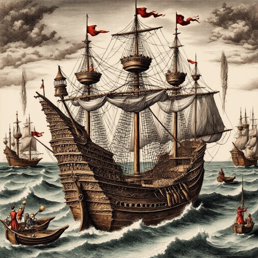 16th-Century Caravel in Warm Golden Light