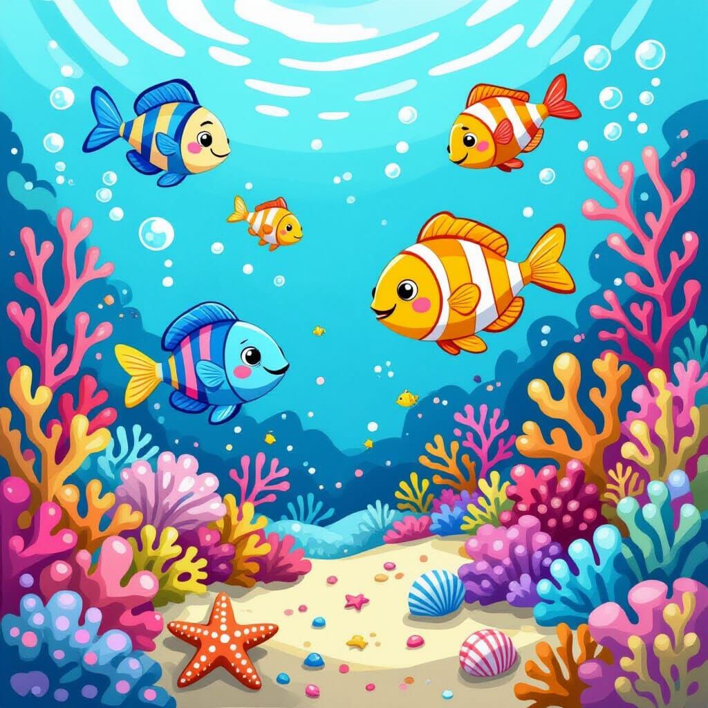 Cartoon Coral Reef Scene in Miyazaki Style