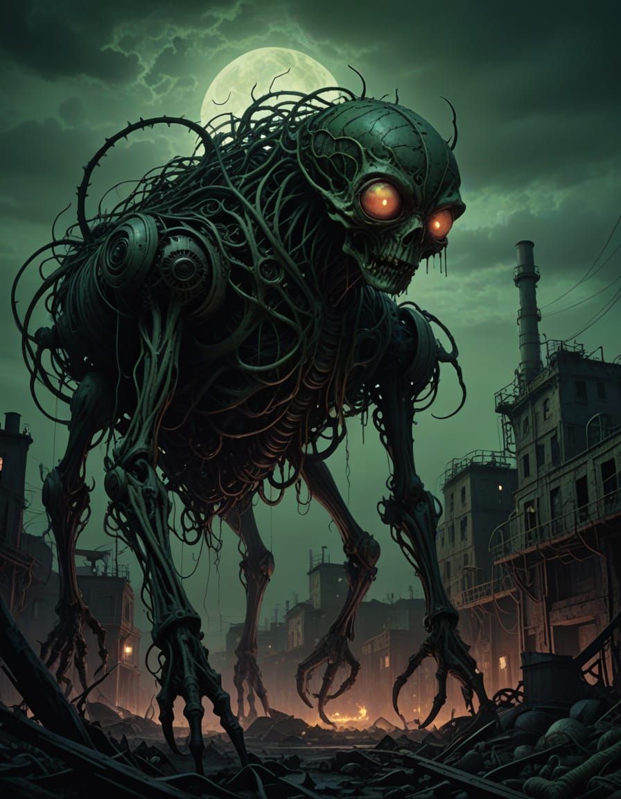 Biomechanical Horror in Dark Fantasy Style