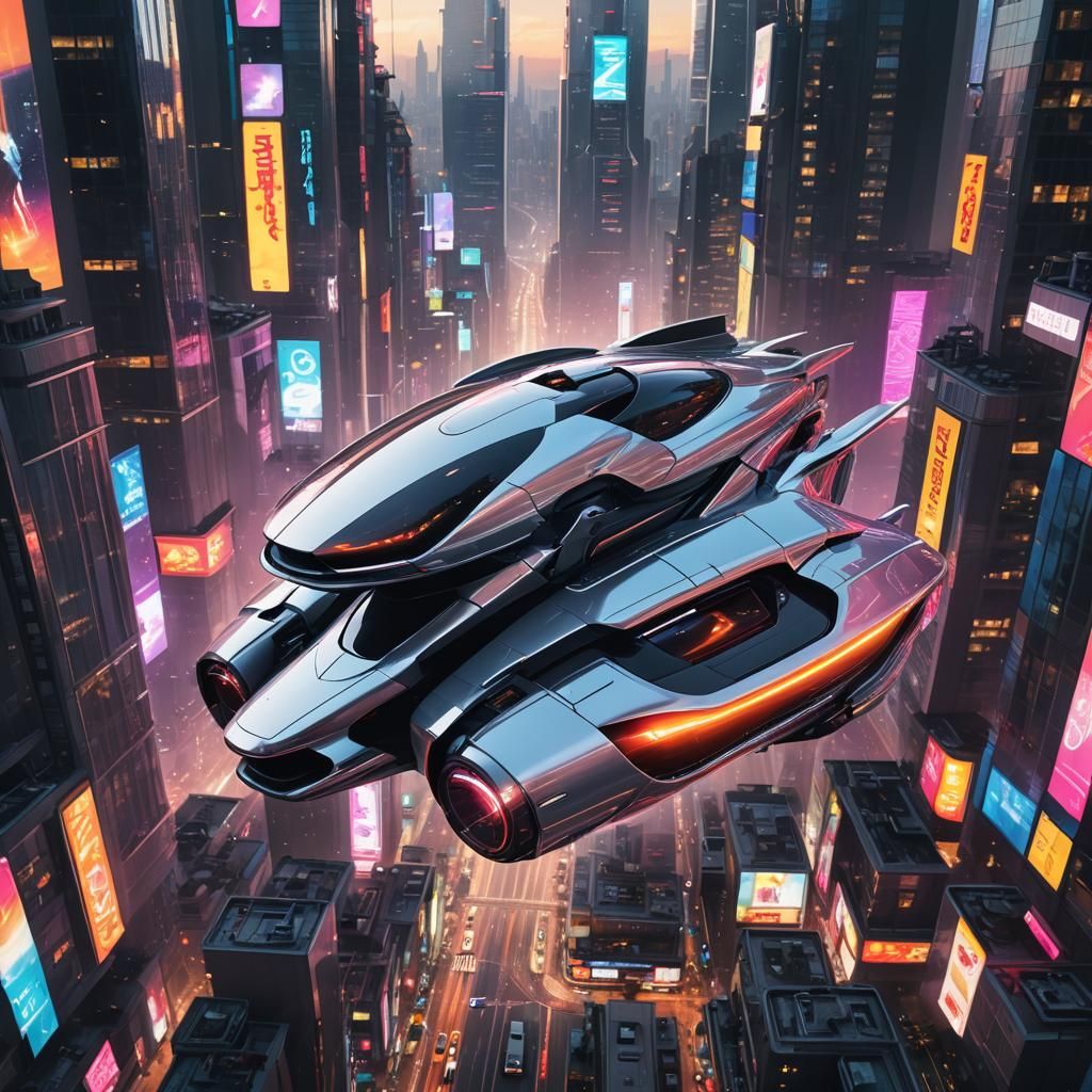 Futuristic Cityscape with Flying Car in 8K