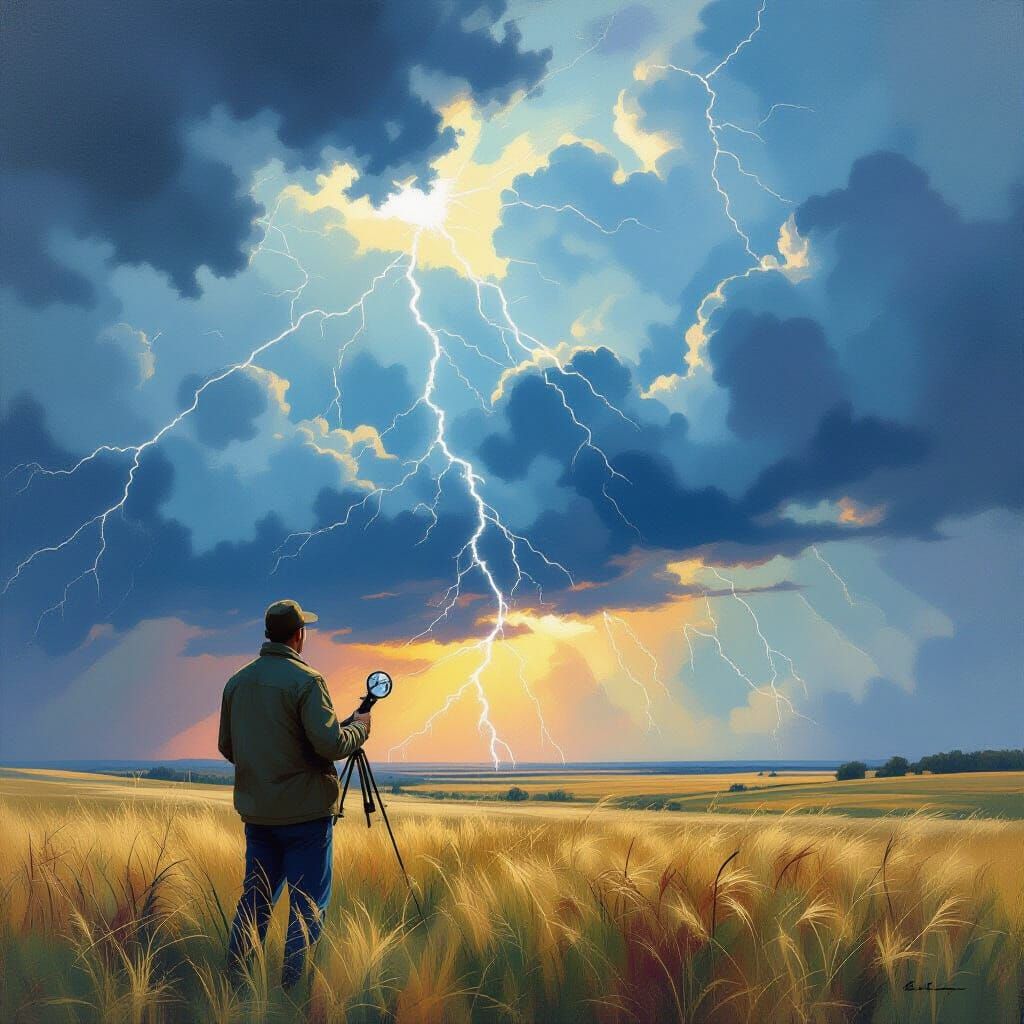 Meteorologist in Storm: Abstract Impressionistic Realism