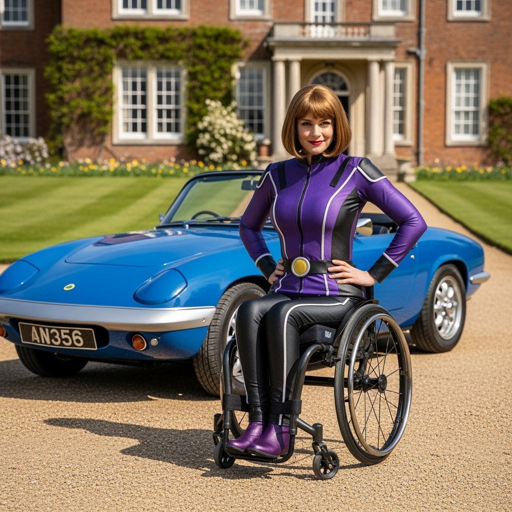 Emma Peel Inspired Woman in Wheelchair with Lotus Elan