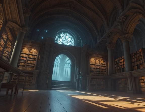 Magical Library with Floating Tomes: 3D Cinematic Render