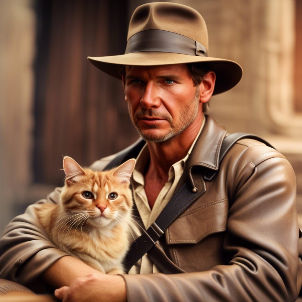 Harrison Ford as Indiana Jones with Cat