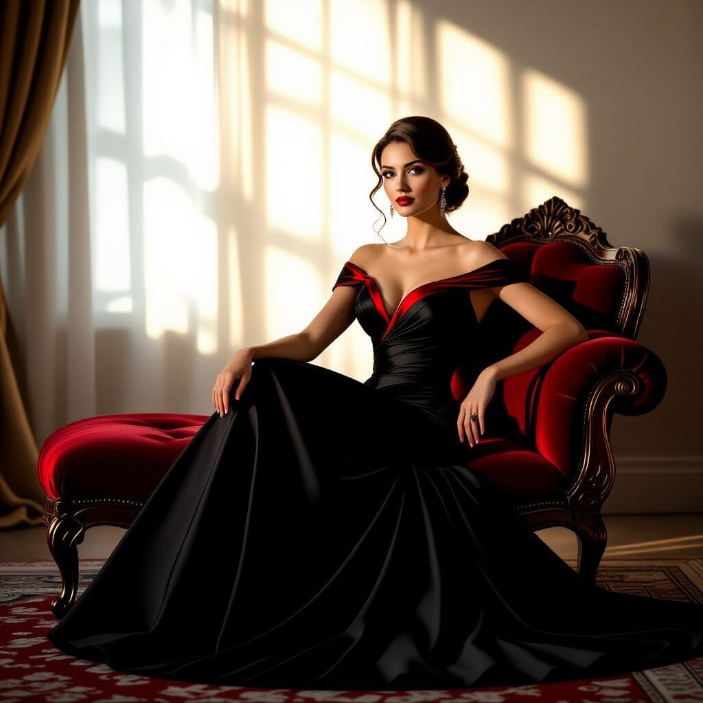 Elegant Woman in Gown: A Baroque-Style Portrait