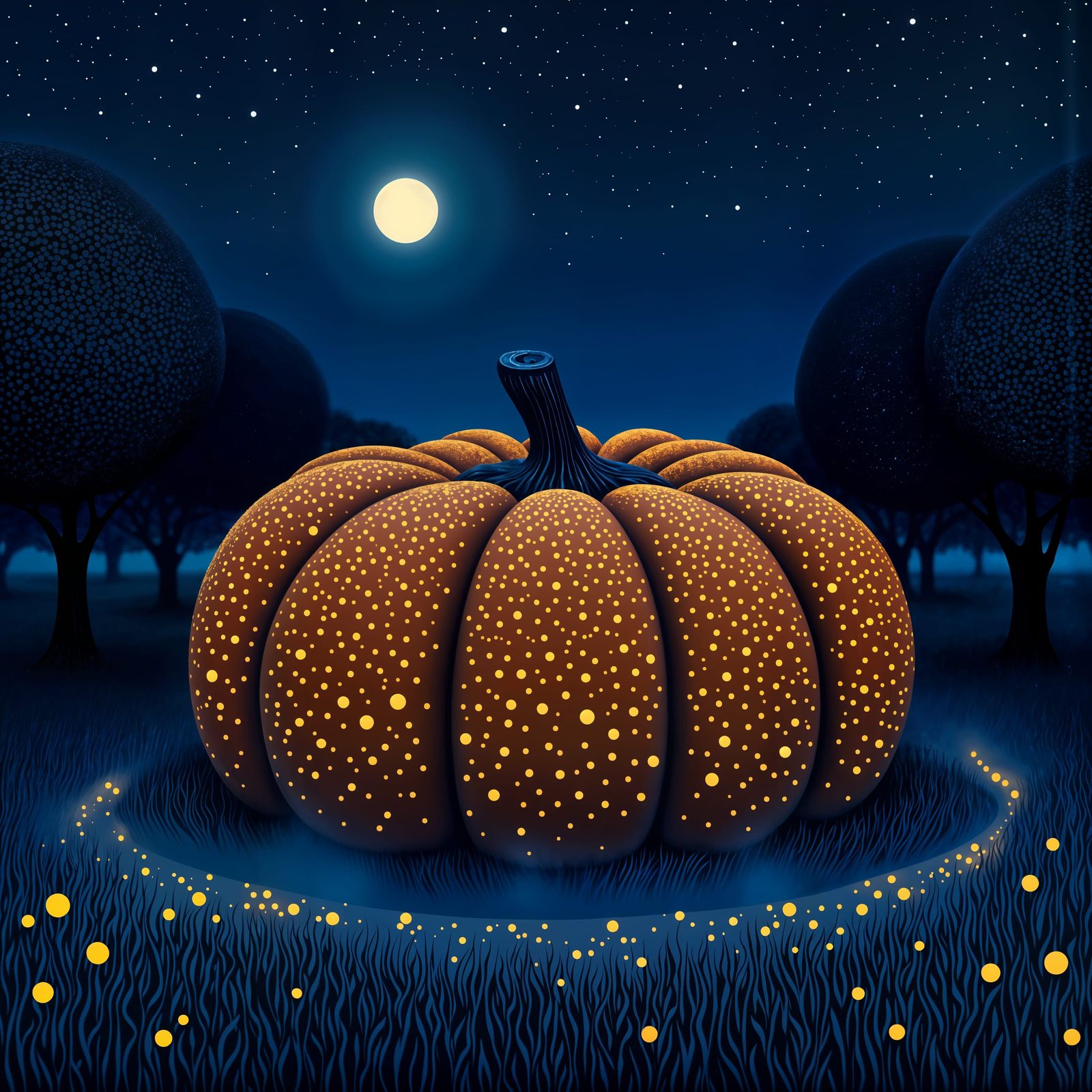Sculptural Pumpkin with Star Dots in Moonlight