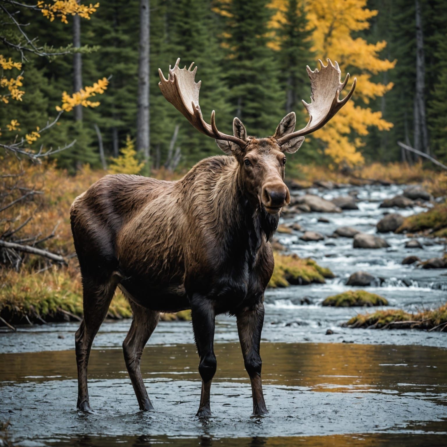 Moose Standing Tranquilly in a Clear Stream