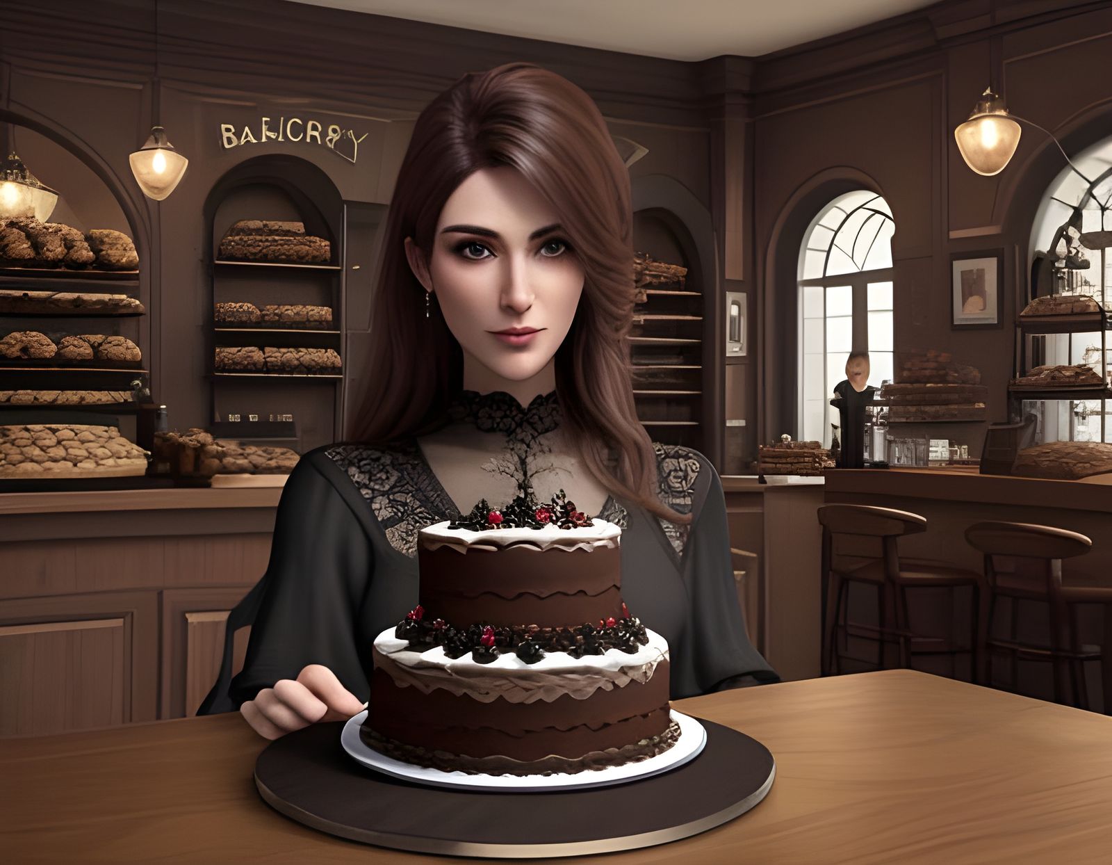 Cinematic Portrait of Rich Chocolate Cake in Bakery Style