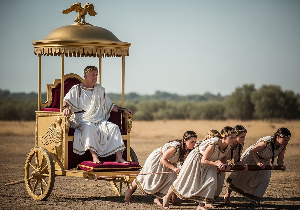 Roman Emperor on Gold Chariot Throne, Photorealistic Style
