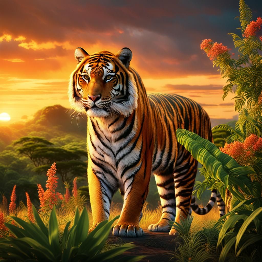 Tanzanian Tiger in Australia at Sunset: Digital Painting