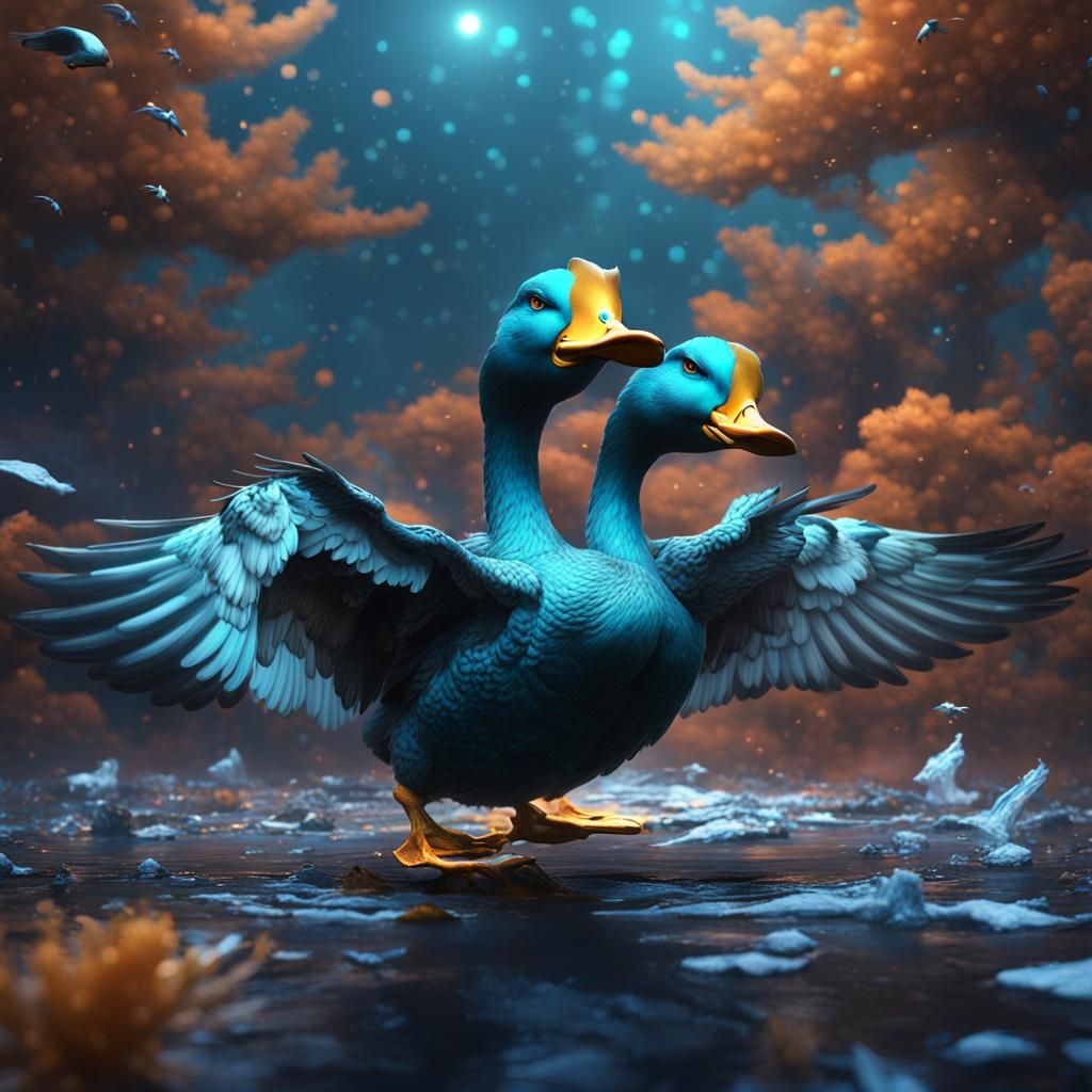 Fantastical Two-Headed Cosmic Duck Concept Art