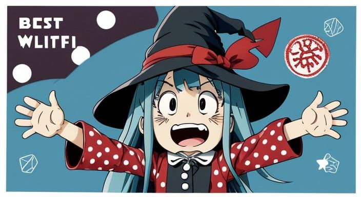 Ghibli Witch in Polka Dot Dreamscape Anime Art