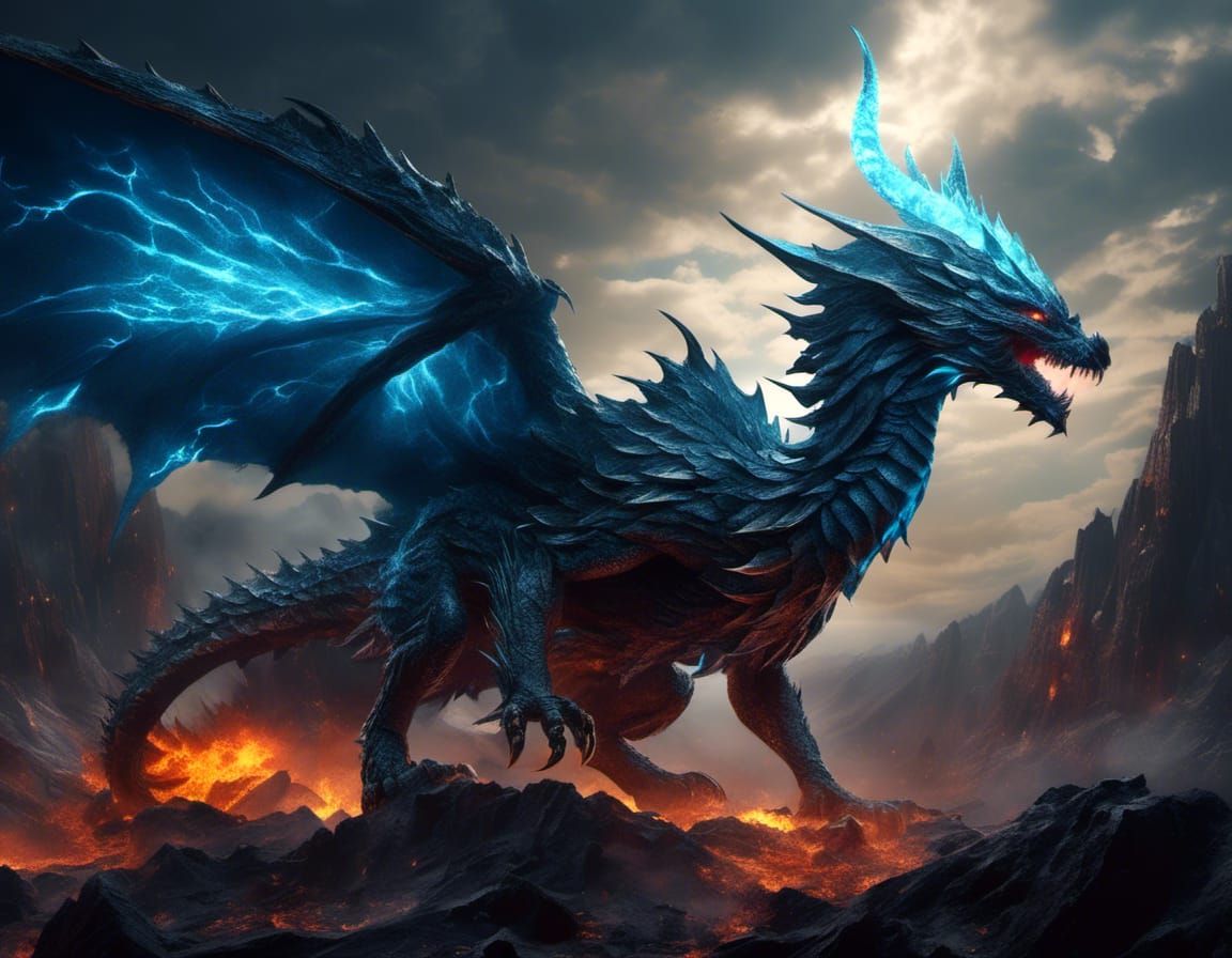 Grimdark Fire Wyvern in Blue Flames