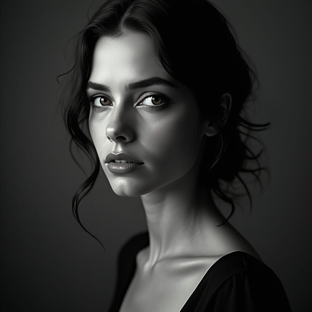 Elegant Black and White Portrait with Dramatic Lighting