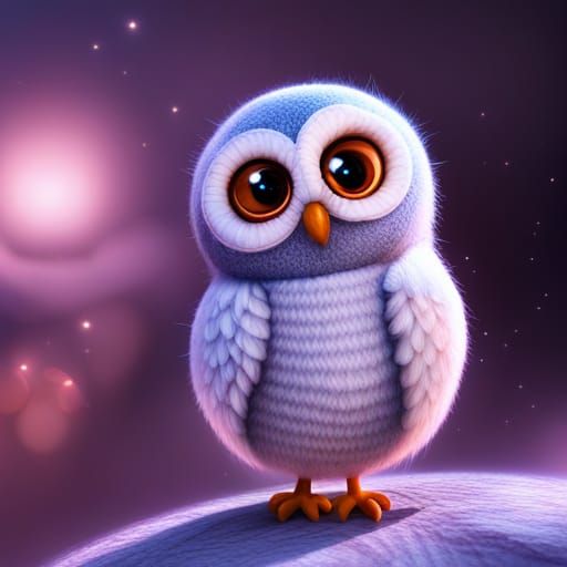 Cute Knitted Owl in Galaxy: Whimsical Digital Portrait