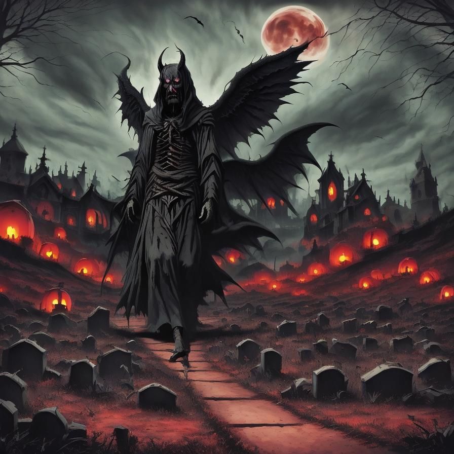 Dark Fantasy Black Devil Under Red Moon