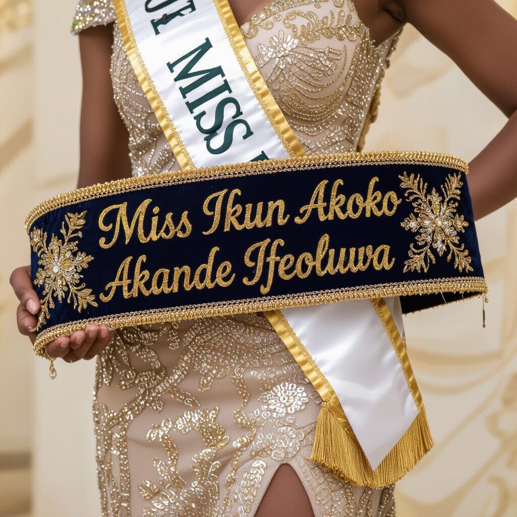 Golden Pageant Sash with Embroidery in Art Nouveau Style