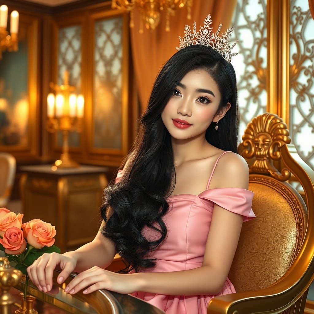 Japanese Girl in Golden Room