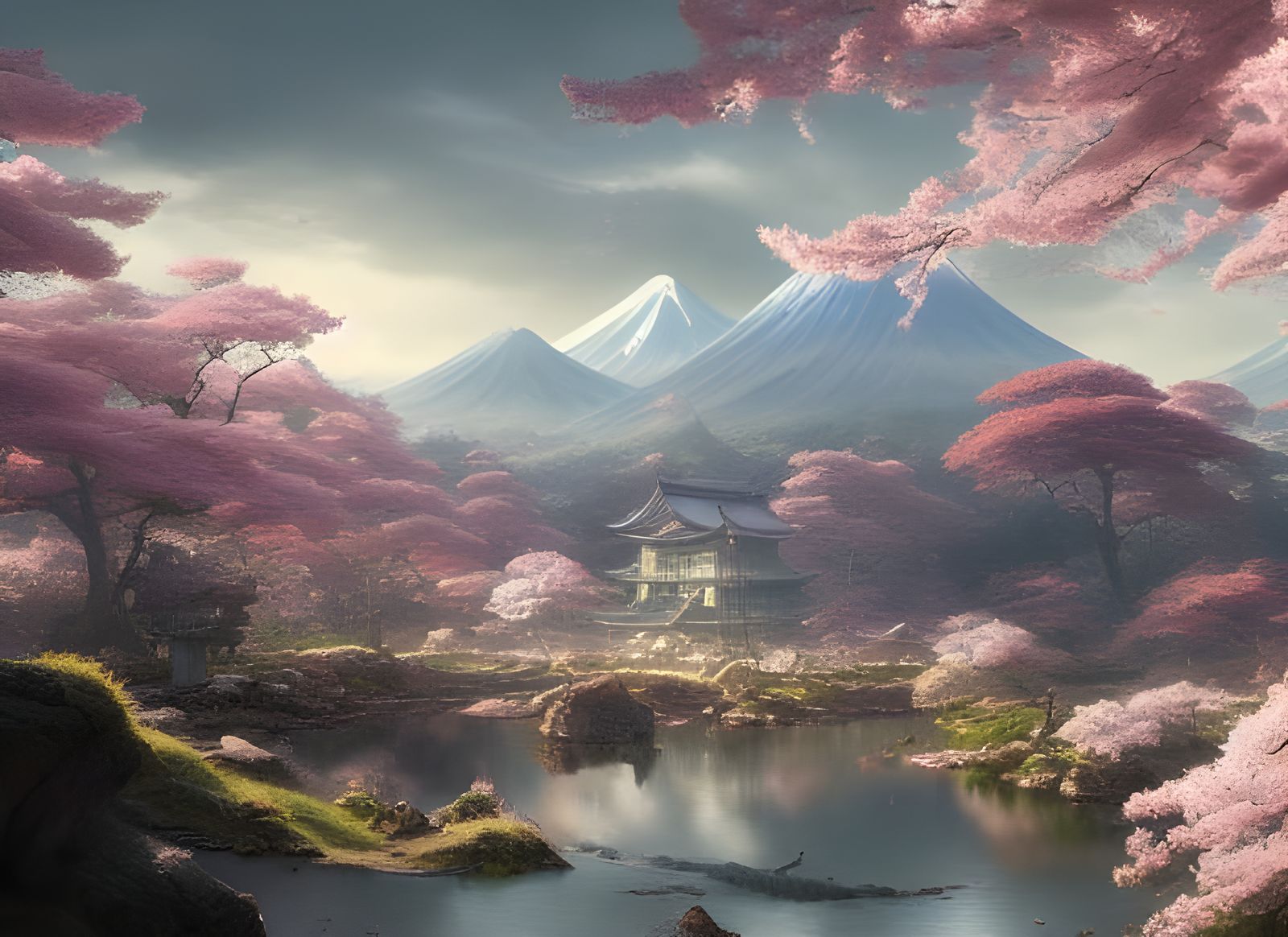 Detailed Fantasy Landscape: Sakura in Hyperrealism
