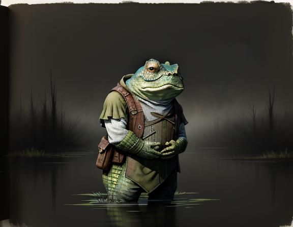 Bullywug in Murky Swamp: Mixed Media Sketchbook Art