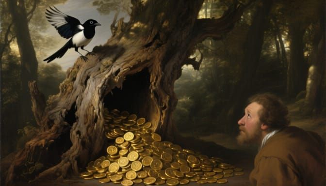 Man Discovers Magpie's Coin Treasure in Rotten Tree