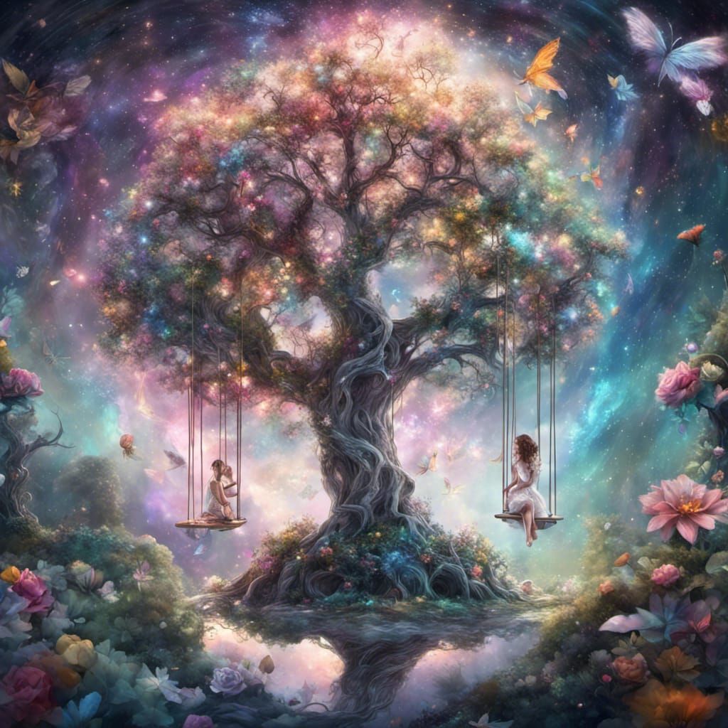 Cosmic Tree with Fairies and Exploding Stars