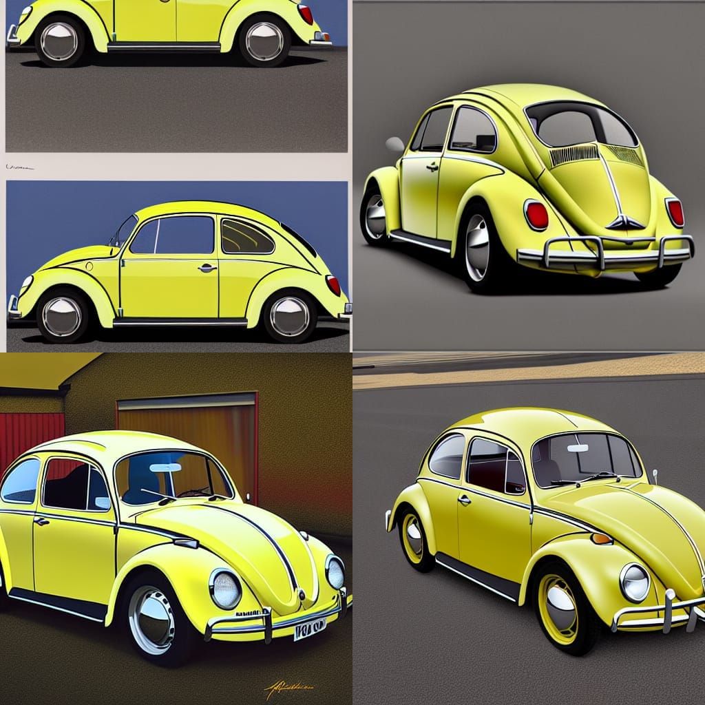 Yellow 1960's Volkswagen Beetle in Hyperrealism