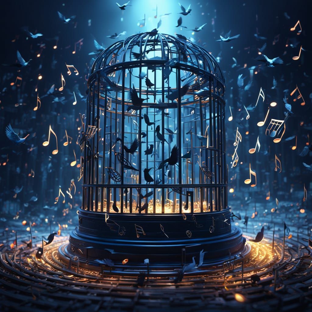 Music Cage Birds Symbolizing Creativity Transformed